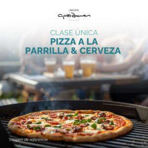 Pizza a la parrilla y cerveza